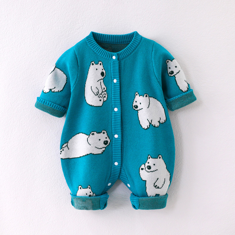 Baby Boy/Girl Allover White Bear Cute Design Long Sleeve Ropmer-kissminis