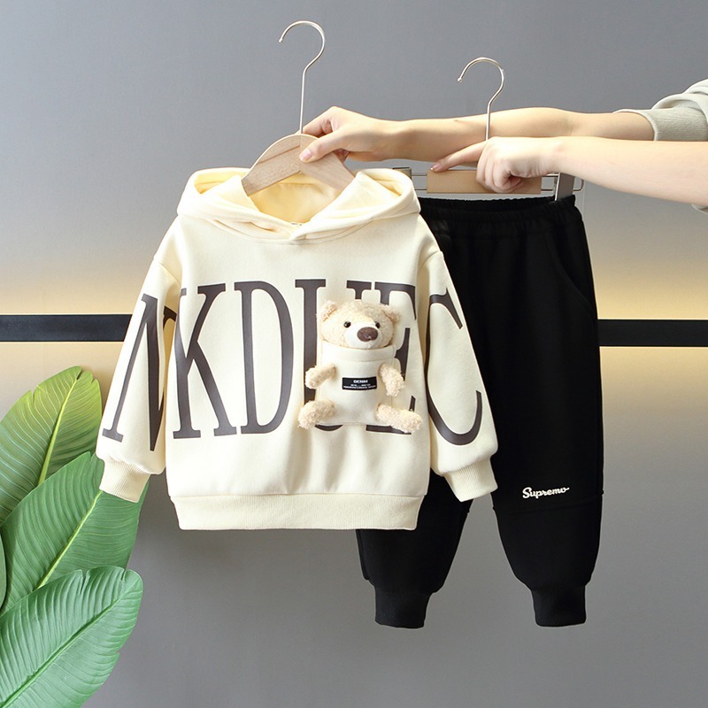 2pcs Toddler Letter and Bear Toy Sweatshirt and Pant Set-kissminis