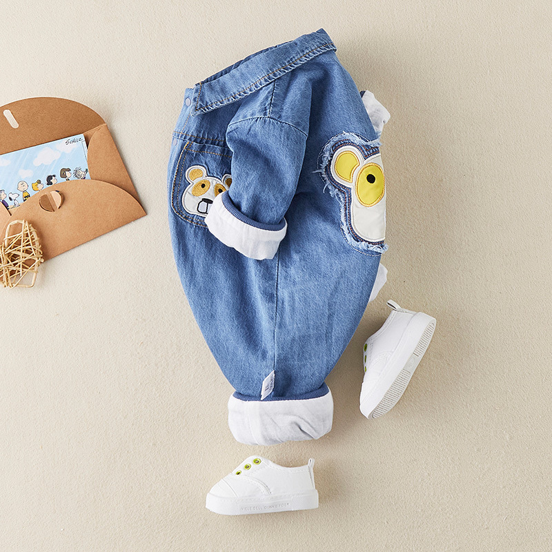 Baby Bear Graphic Denim Polo Collar Romper-kissminis