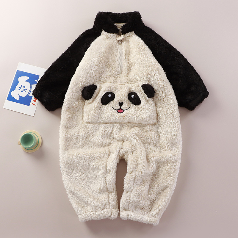 Baby Boy/Girl Cute Animals Pocket Design Solid Color Fluff Long Sleeve Romper-kissminis