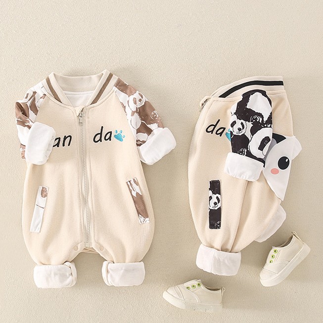 Baby Boy/Girl 3D Suspender Panda Pattern Long Sleeve Zipped Baseball  Romper