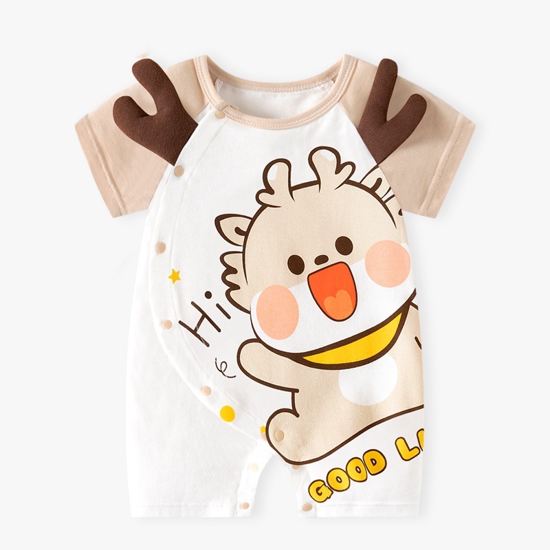 Baby Boy/Gril Pure Cottond Dragon Pattern Short Sleeve Romper-kissminis