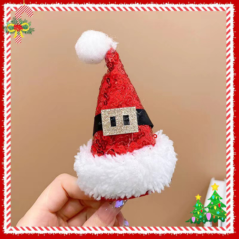 Baby Girl Cute Christmas Style Santa Hat Design Hair Clip-kissminis