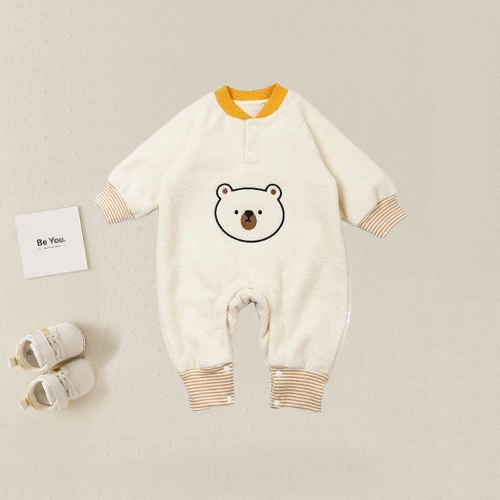 Baby Boy/Girl Cute Bear Pattern Solid Color Fluff Long Sleeve Romper-kissminis