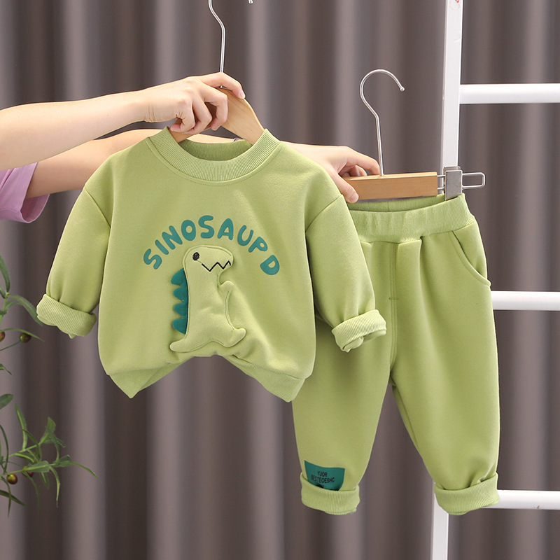 Toddler Boy Cute 3D Dinosaur Pattern Solid Color Two-Piece Set-kissminis