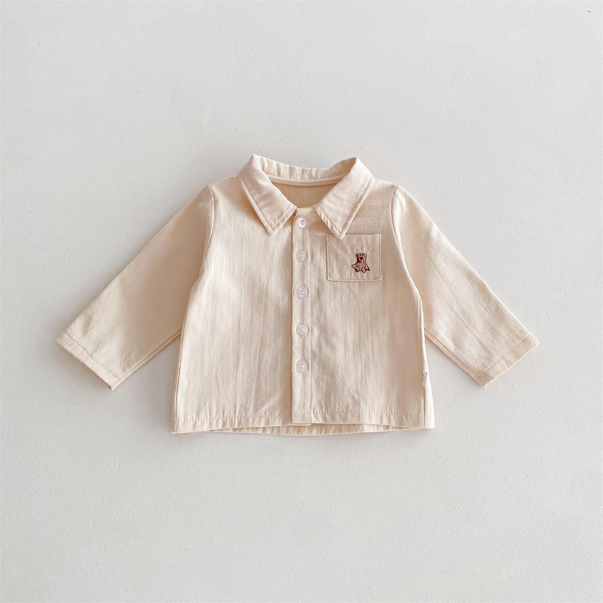 Baby Boy/Girl Solid Color Bear Pattern Cardigan Shirt-kissminis