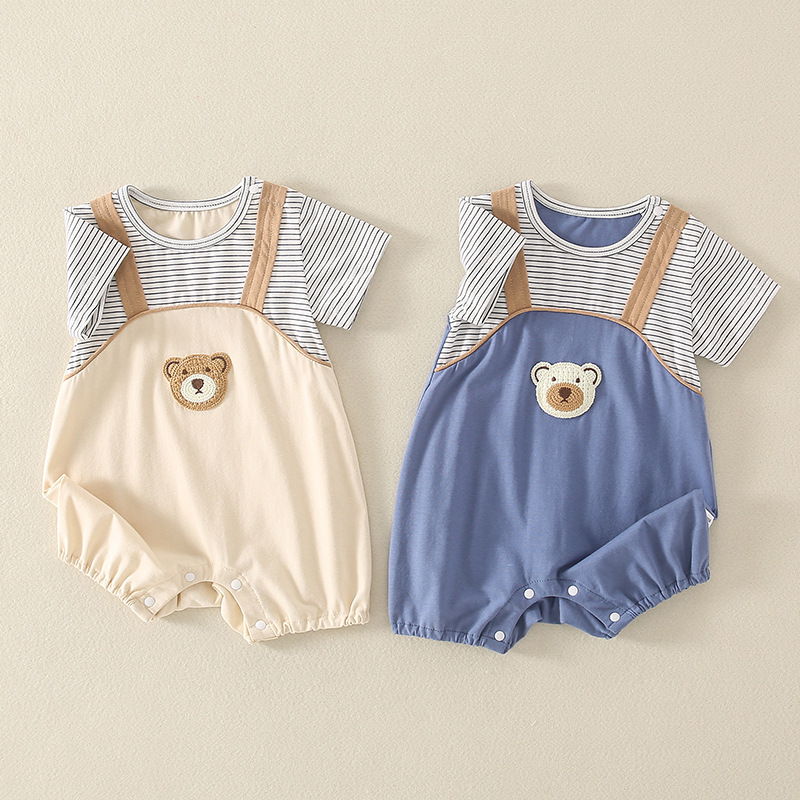 Baby Boy/Girl Stripey Bear Print Romper-kissminis