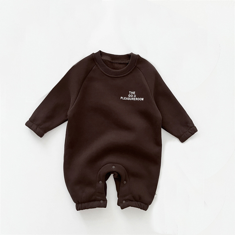 Winter Baby Boy/Girl Letter Print Solid Color Thicken Long Sleeve Romper-kissminis