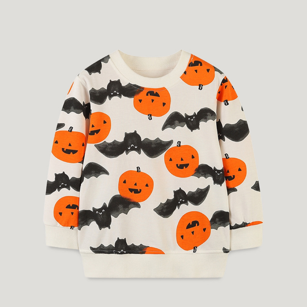 Toddler Boy/Girl Halloween Pumpkin Print Long Sleeve Round Collar Sweater-kissminis