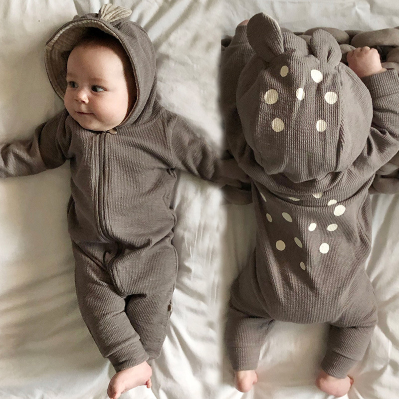 Baby Boy/Girl Winter Christmas Little Deer and Hooded Long Sleeve Romper-kissminis