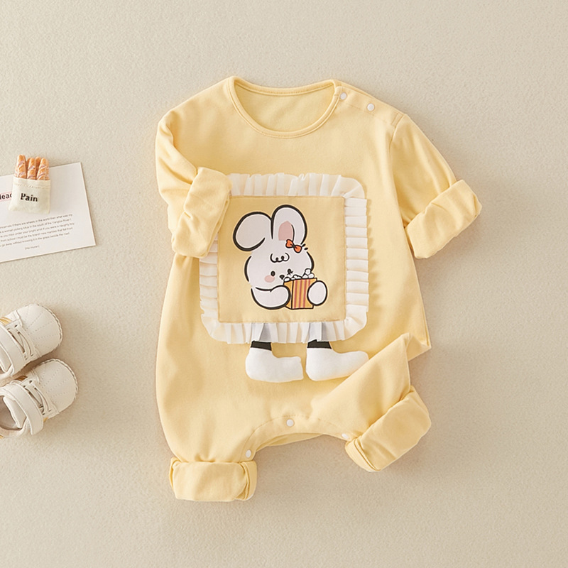 Baby Girl Cartoon Rabbit Pattern Long Sleeve Romper-kissminis