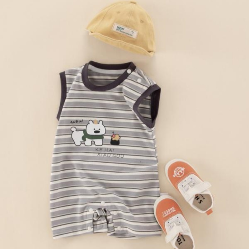 Baby Boy/Girl Puppy Stripe Short Sleeve Romper-kissminis