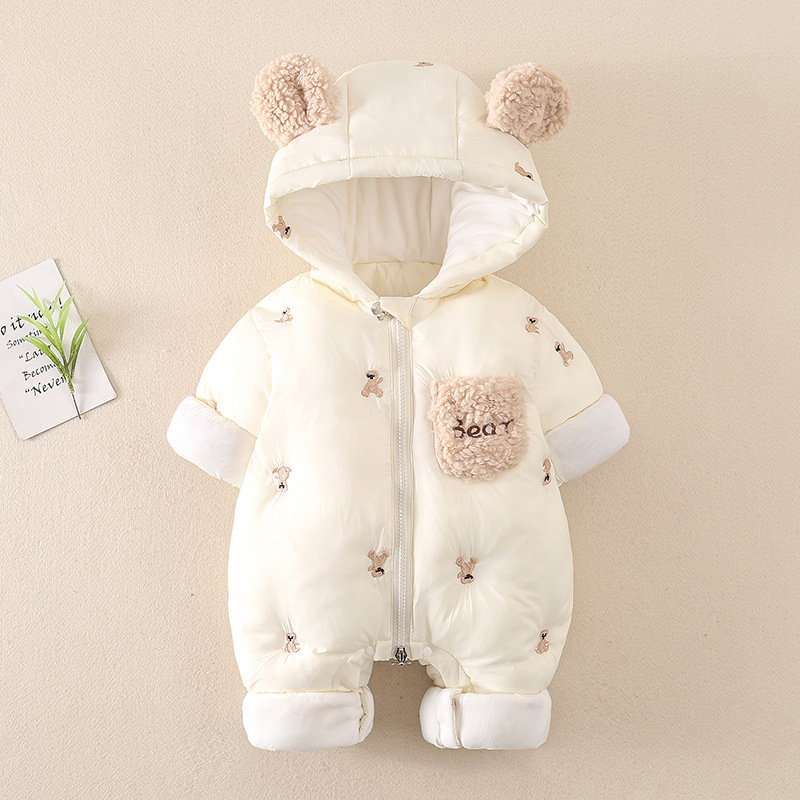 Baby Cute Bear Graphic Winter Snowsuit Thicken Zippered Long Sleeve Romper-kissminis