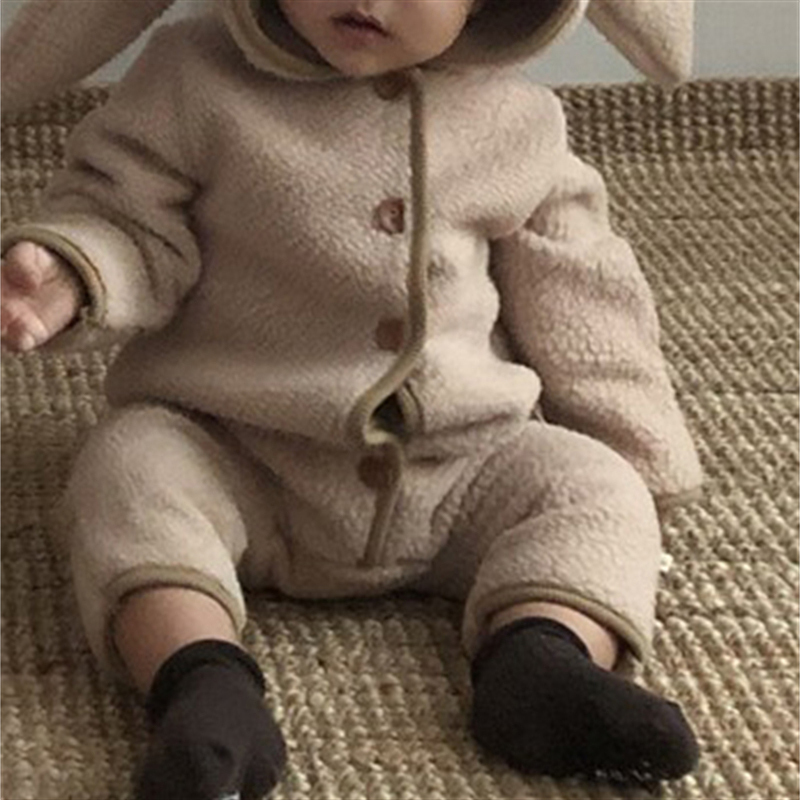 Baby Boy/Girl Cute Rabbit Ears Lamb Hairy Hat Design Long Sleeve Hooded Romper -kissminis