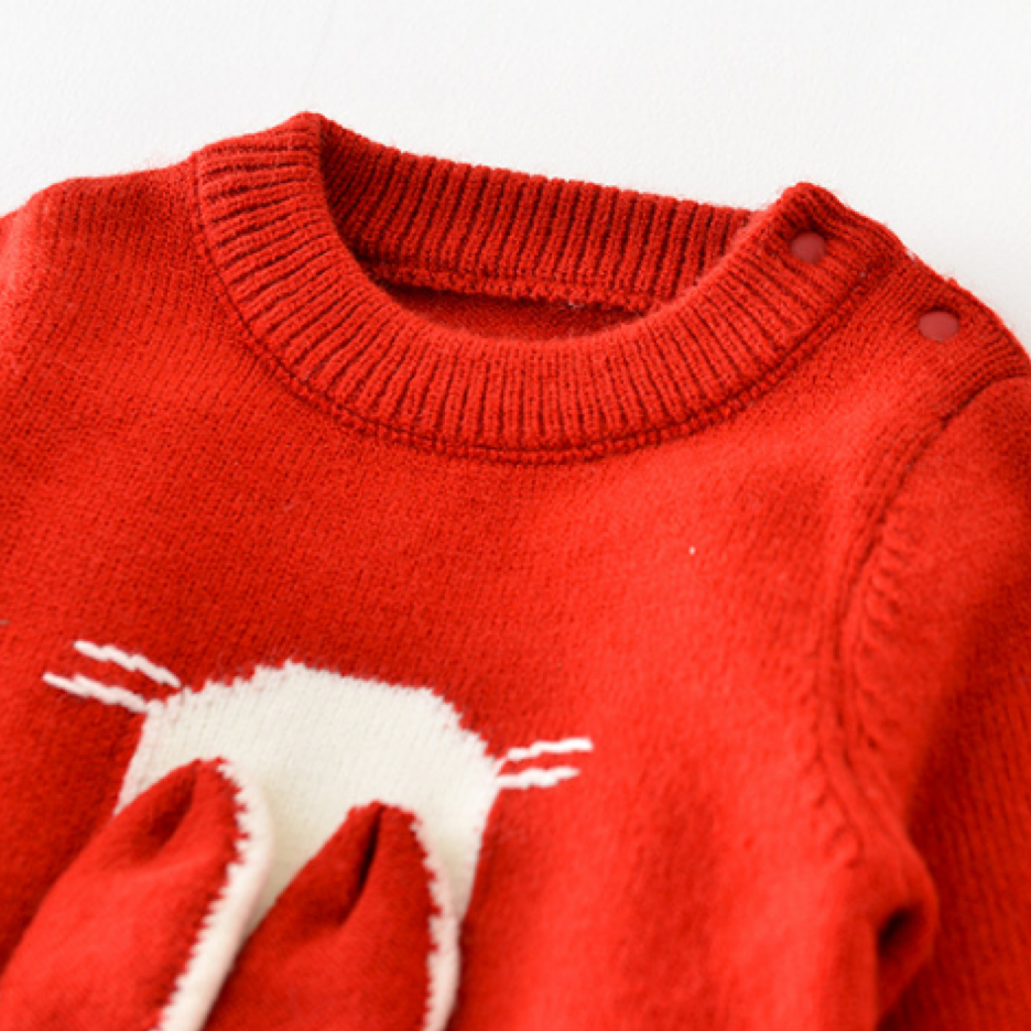 Baby Girl Red 3D Rabbit Design Long Sleeve Knitted Romper-kissminis