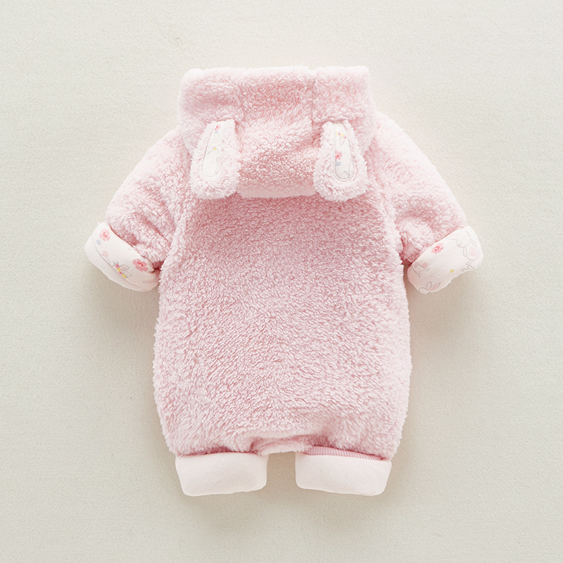 Baby Girl Cute Cartoon Rabbit Thicken Warmth Long Sleeve Romper-kissminis
