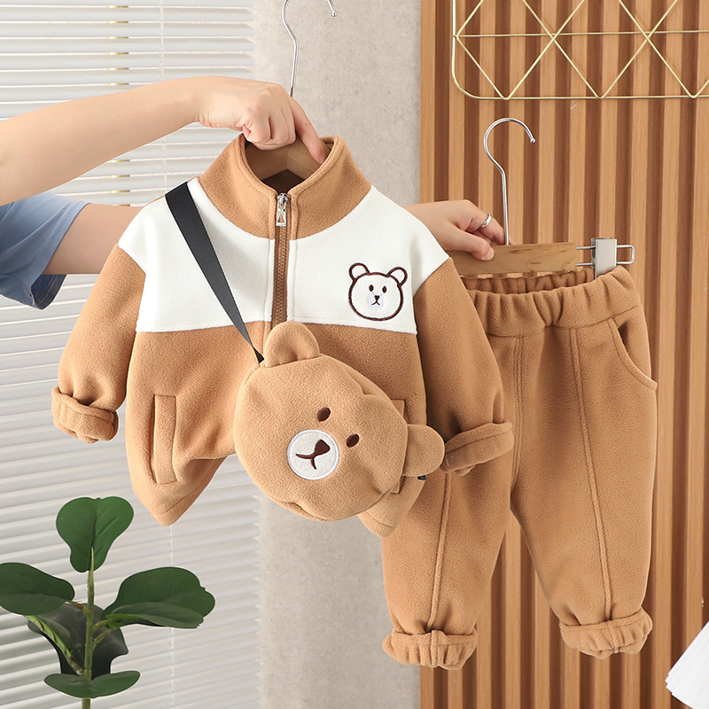 Toddler Boy Cute Bear/Dinosaur Pattern Three Piece Set-kissminis