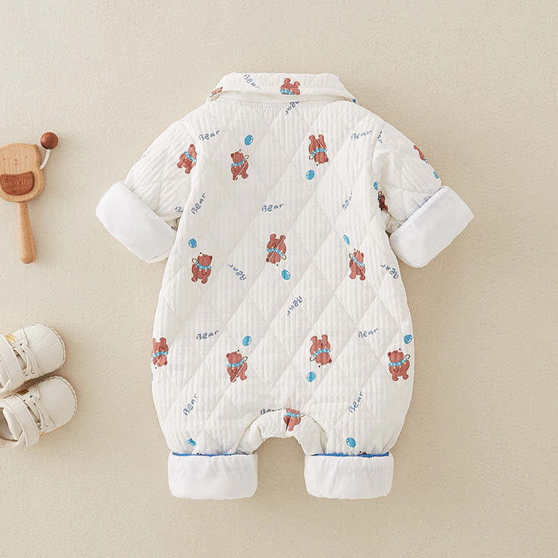 Baby Boy/Girl Cute Cartoon Bear Print Thin Cotton Long Sleeve Romper-kissminis