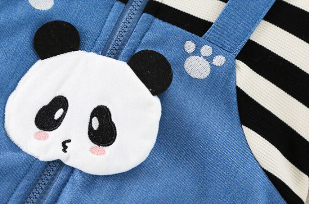 Baby Boy Cute Panda Design Striped Fake Two Pieces Long Sleeve Romper-kissminis