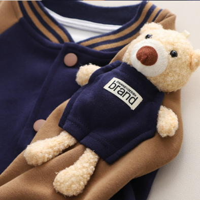 Toddler Boy/Girl Bear Baseball Jersey Three Piece Set-kissminis