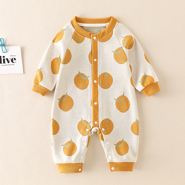 Baby Boy/Girl Cute Orange Graphic Knitted Long Sleeve Romper-kissminis