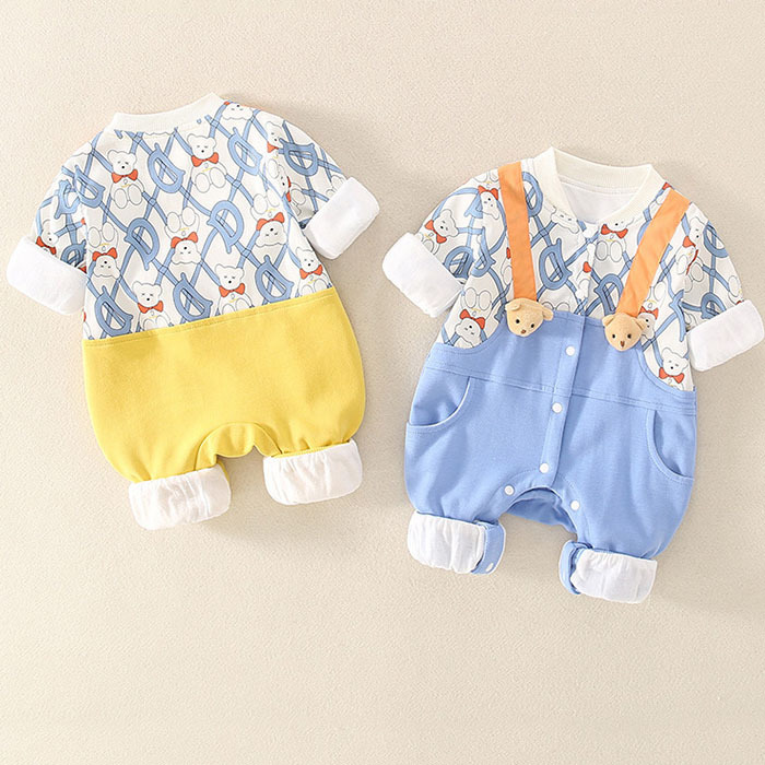 Fake Two Pieces Straps 3D Bear Romper-kissminis