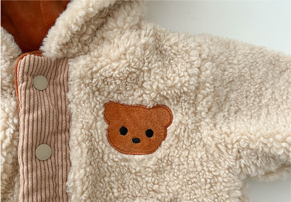 Baby Toddler Boy/Girl Cute Bear Design Solid Color Fluff Long Sleeve Hooded Sweatshirt-kissminis