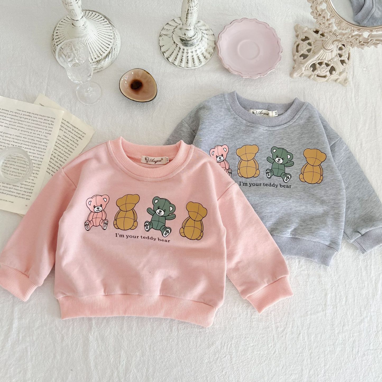 Baby Bear and Letter Pattern Sweatshirt-kissminis