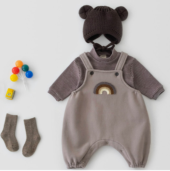 2pcs Baby Boy/Girl Rainbow Suspender Long Sleeve Romper and T-shirt Set-kissminis