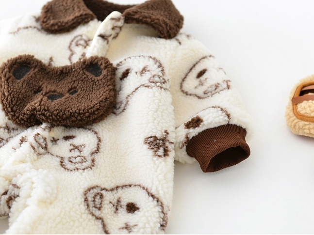 Winter Baby Boy Allover Bear Graphic Fluff Long Sleeve Romper-kissminis