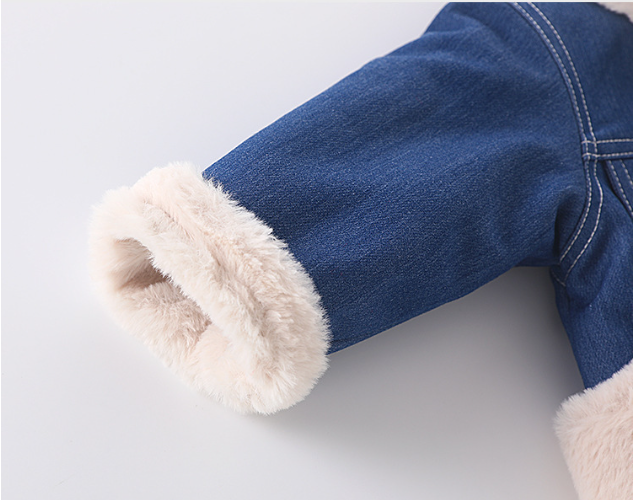 Baby Boy/Girl Winter Thicken Denim Cute Dog Toy Design Solid Color Fluff Long Sleeve Romper-kissminis