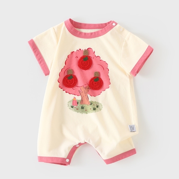 Baby Girl Pink Tree Print Romper-kissminis