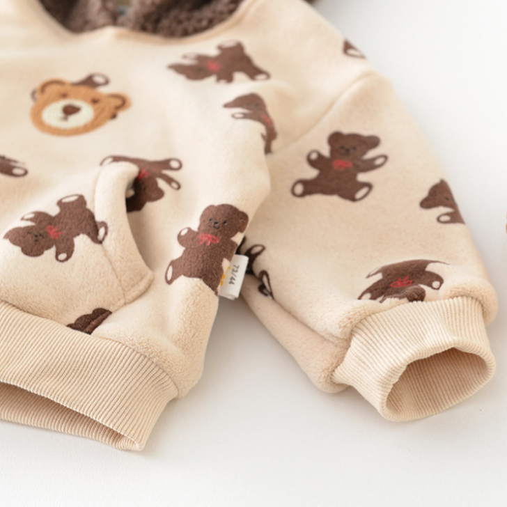 2pcs Baby Boy/Girl Winter Bear and Dots Graphic Long Sleeve Hooded Sweatshirt with Pants Set-kissminis
