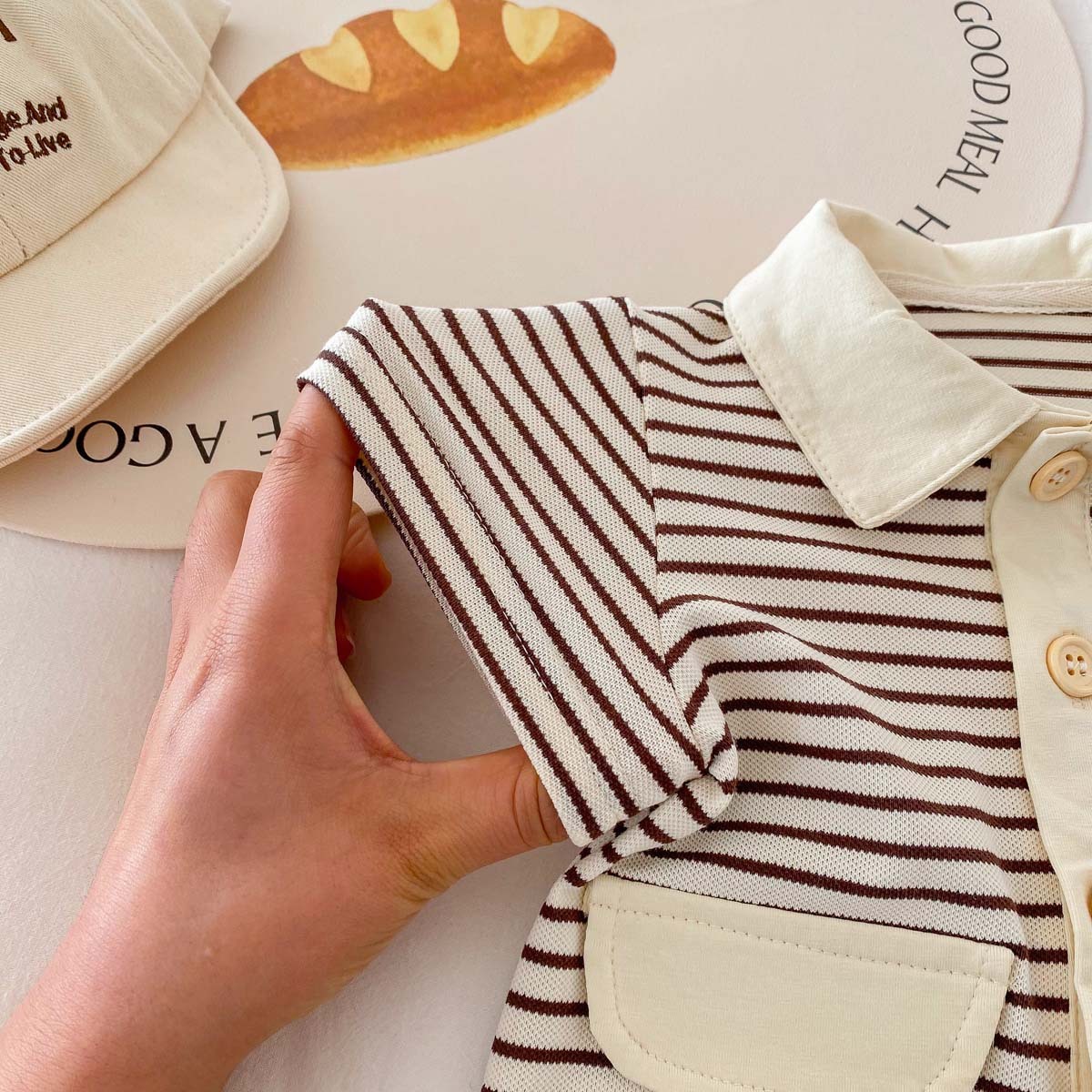 Baby Polo Neck Striped Bear Pattern Romper-kissminis