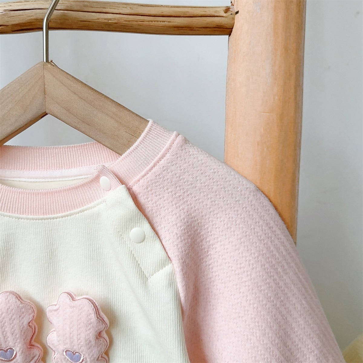 Bunny Face Design and “HAPPY”Text Pink and Cream Romper