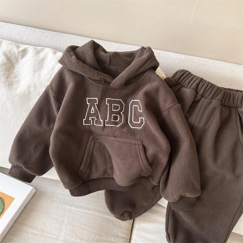 2pcs Toddler Boy/Girl "ABC" Print Ins Style Solid Color Long Sleeves Hooded Sweatshirt and Pants Set-kissminis