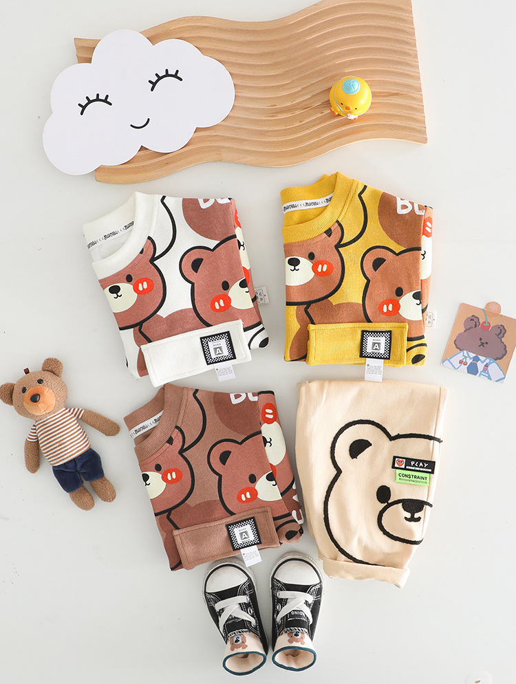 Allover Cartoon Bear Pattern Two Piece Set-kissminis