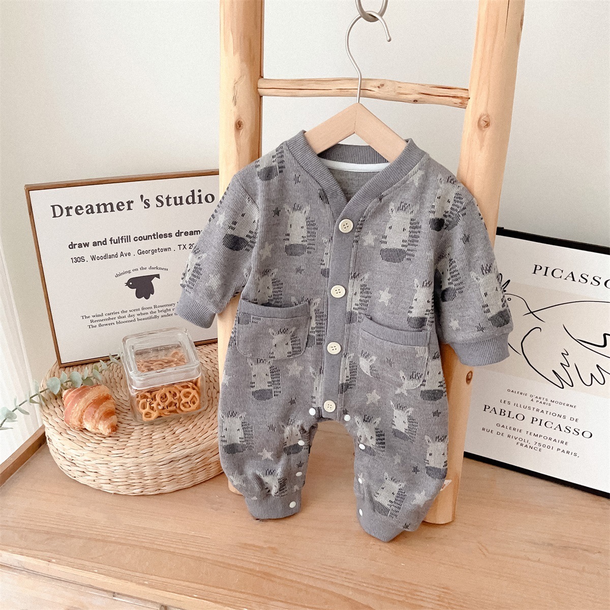 Zebra and Star Print Button-front Romper