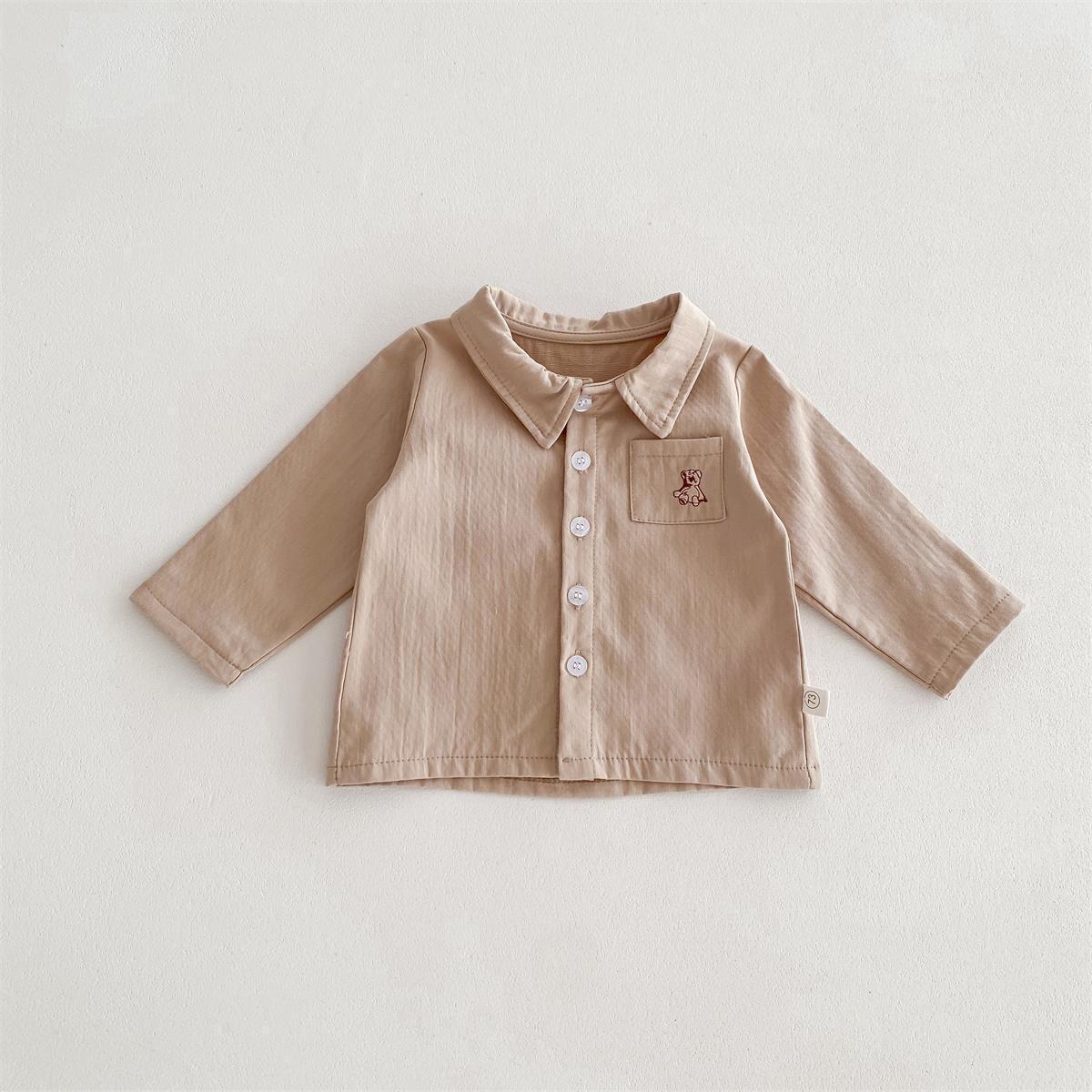 Baby Boy/Girl Solid Color Bear Pattern Cardigan Shirt-kissminis