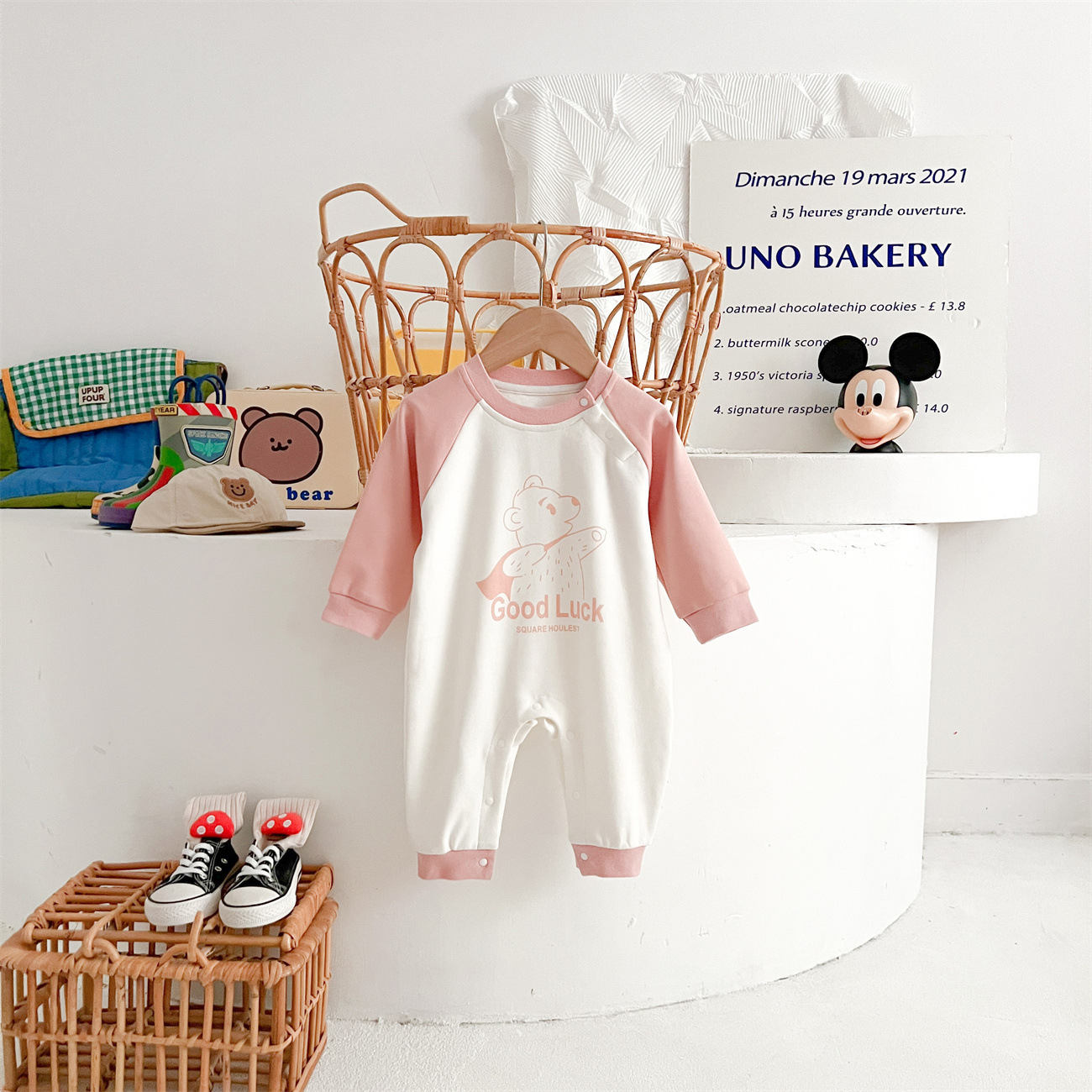 Baby Boy/Girl "GOOD LUCK "Little Bear Print Romper-kissminis