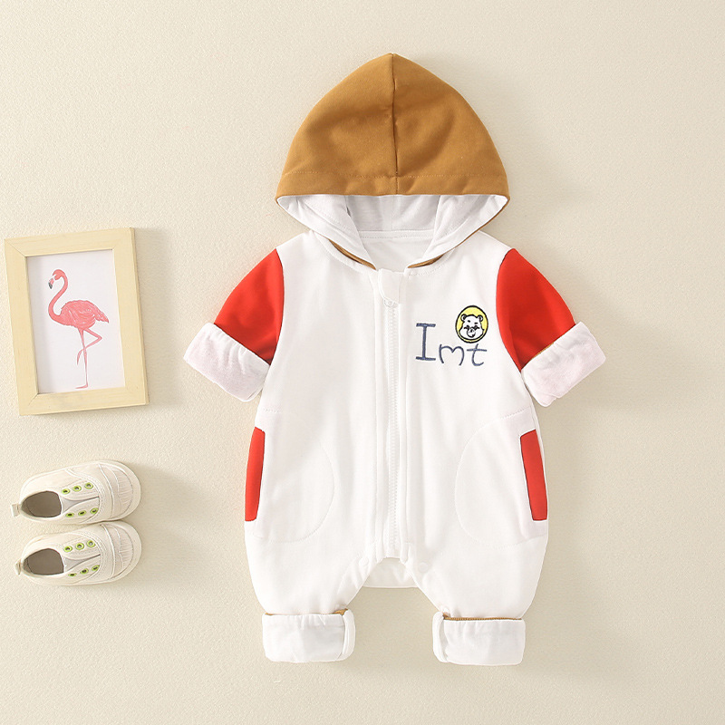 Baby Girl & Boy Letter Print Hooded Long Sleeve Romper-kissminis