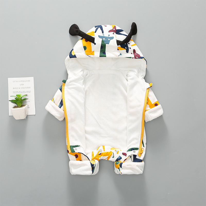 Baby Boy/Girl Winter Thicken Printed Giraffe Allover Cotton Romper-kissminis
