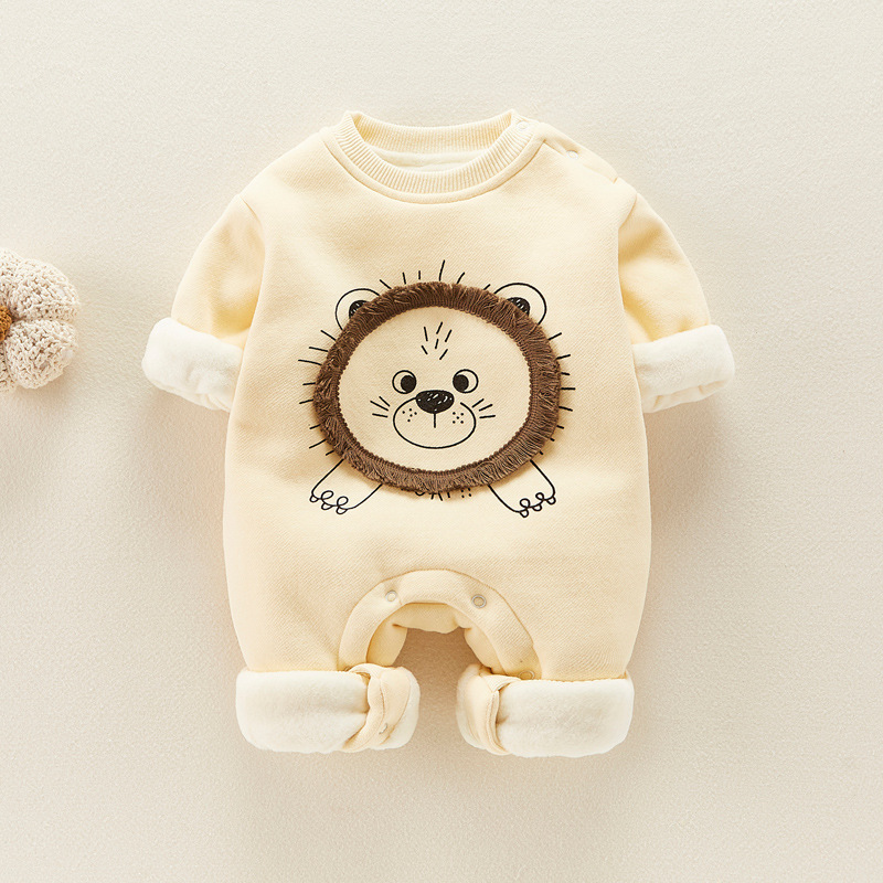 Baby Boy/Girl Lion Pattern Long Sleeve Fluff Romper-kissminis