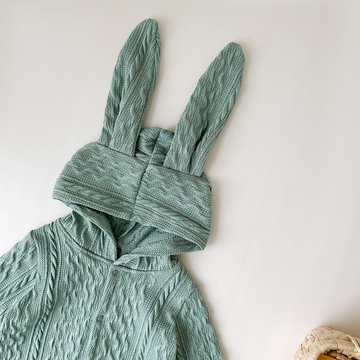 Baby Girl Solid Color Cute Rabbit Ears Design Knitted Long Sleeve Hooded Romper-kissminis