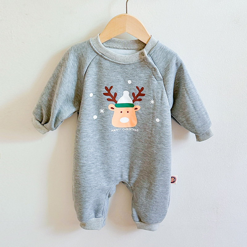 Baby Boy/Girl Cute Christmas Style Single Breasted Long Sleeve Romper-kissminis