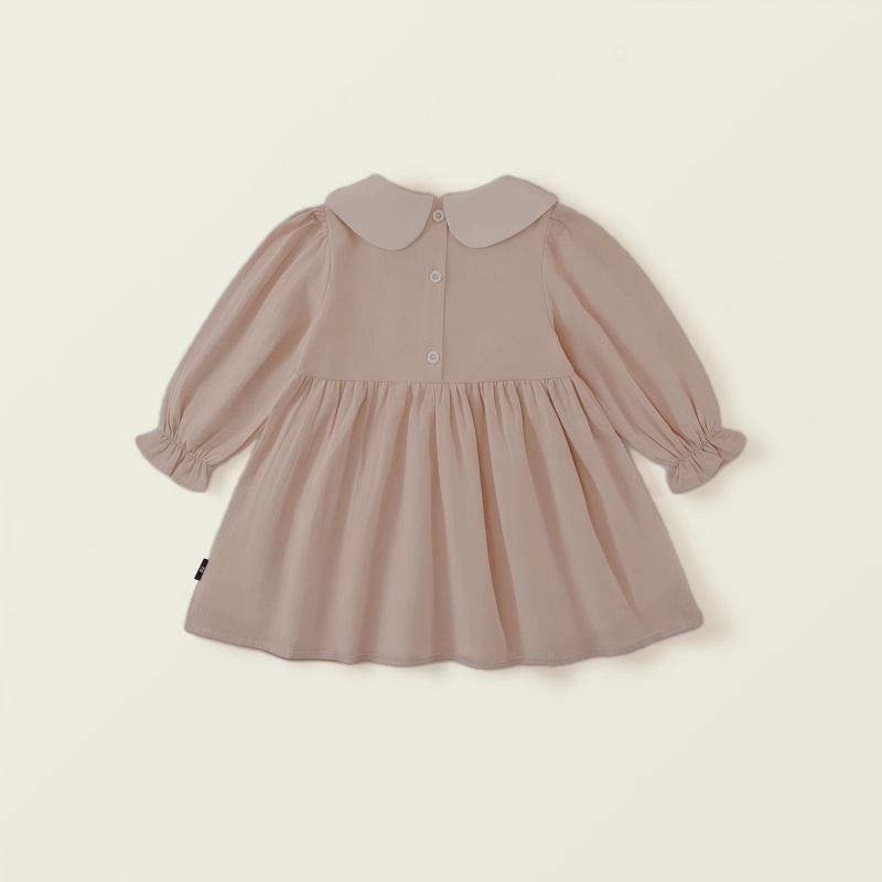 Baby Girl Babydoll Collar Bear Embroidery Long Sleeve Dress