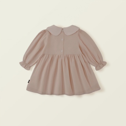Baby Girl Babydoll Collar Bear Embroidery Long Sleeve Dress