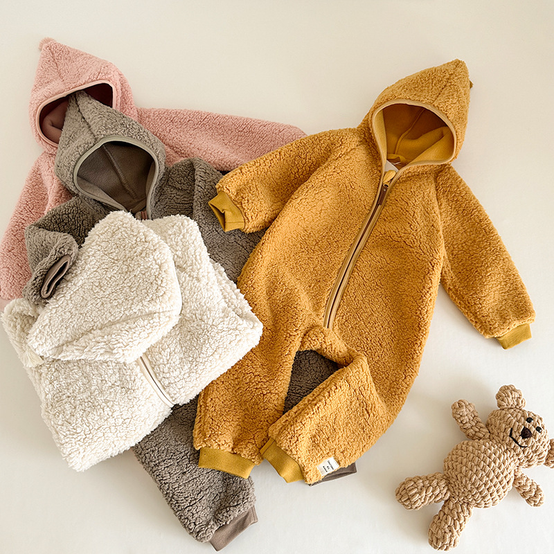 Newborn Baby Winter Patrick Star Zipper Closure Thicken Long Sleeve Hooded Romper-kissminis