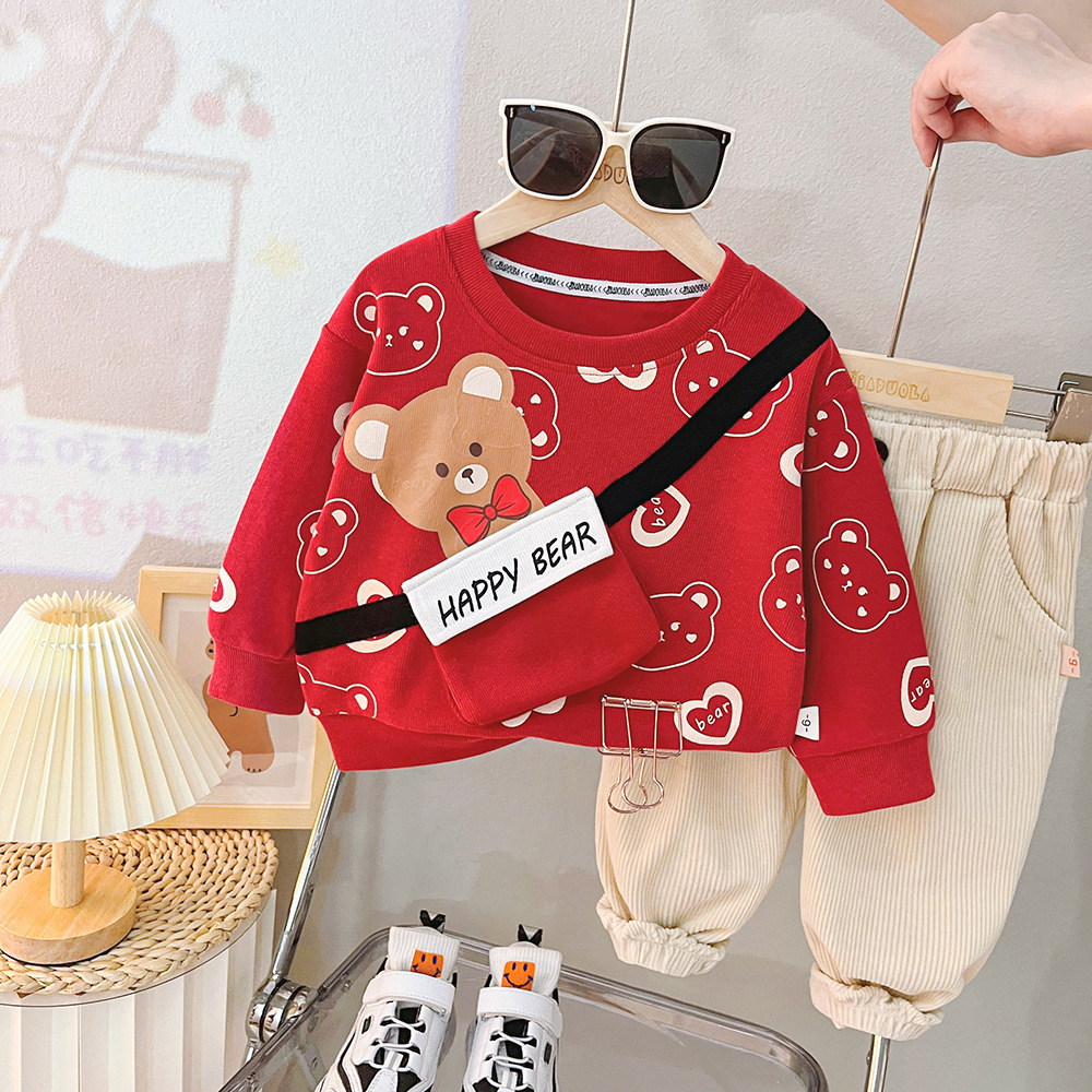 Toddler Boy/Girl Cute Bear Pullover Two-Piece Set-kissminis