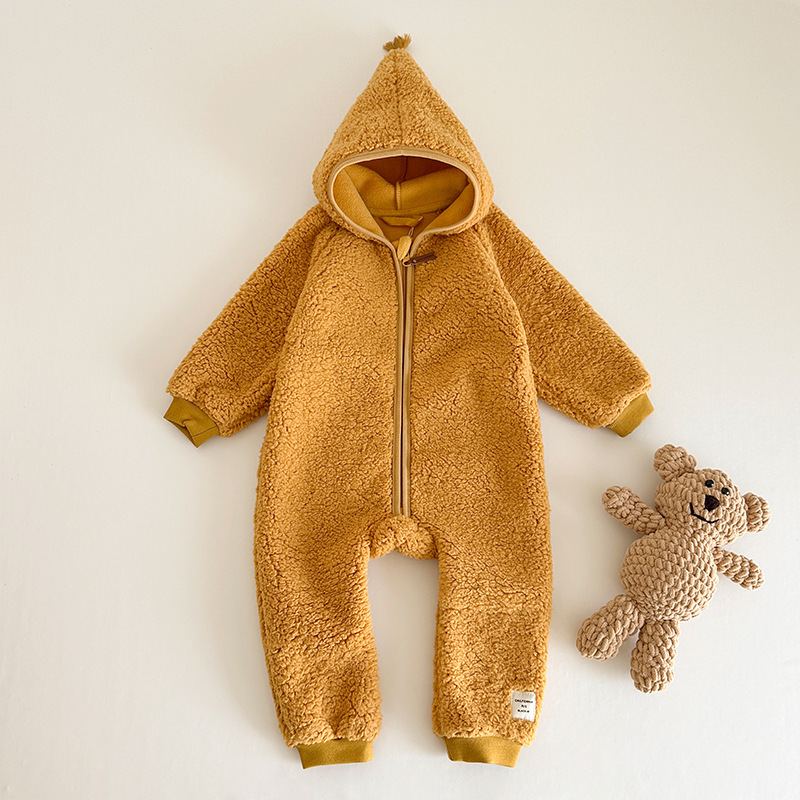 Newborn Baby Winter Patrick Star Zipper Closure Thicken Long Sleeve Hooded Romper-kissminis